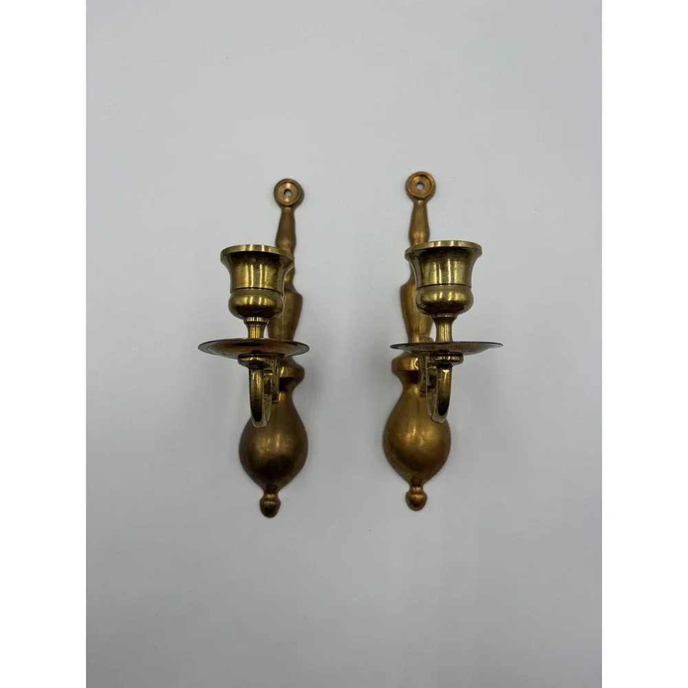Unbranded Wall Sconce Gold Brass Taper Candle Holder Pair Vintage Scroll